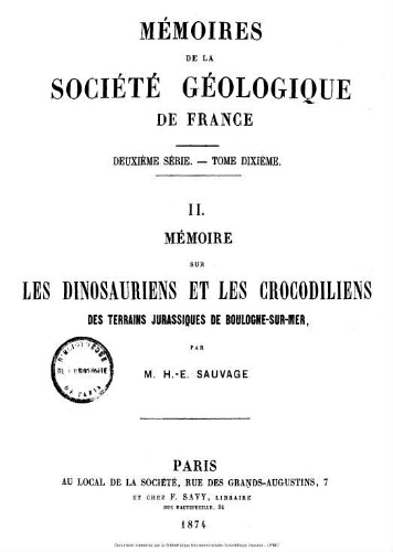 Mémoire sur les dinosauriens et les crocodiliens des terrains jurassiques de Boulogne-sur-Mer