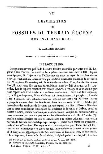 Description des fossiles du terrain éocène des environs de Pau