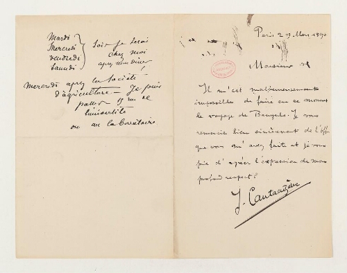 Correspondance de Jean Cantacuzene et Henri de Lacaze-Duthiers
