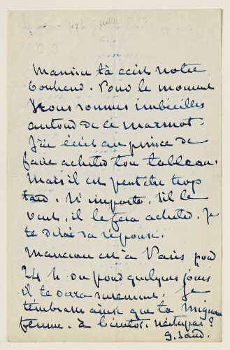 Lettre du 17 juillet 1863 de George Sand à Eugène Lambert