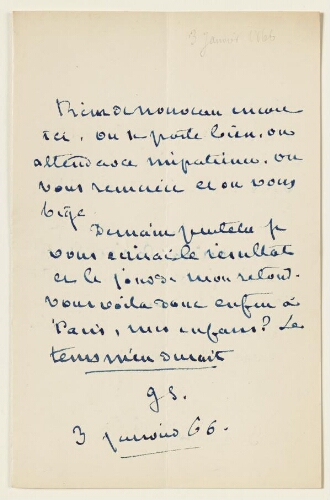 Lettre du 3 janvier 1866 de George Sand à Eugène Lambert