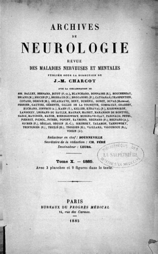 Archives de neurologie [Tome 10, n° 28-30] : revue des maladies nerveuses et mentales