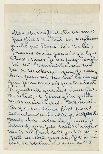 Lettre du 10 juin 1863 de George Sand à Eugène Lambert