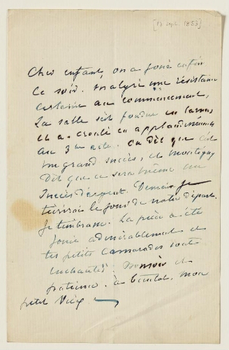 Lettre du 13 septembre 1853 de George Sand à Eugène Lambert