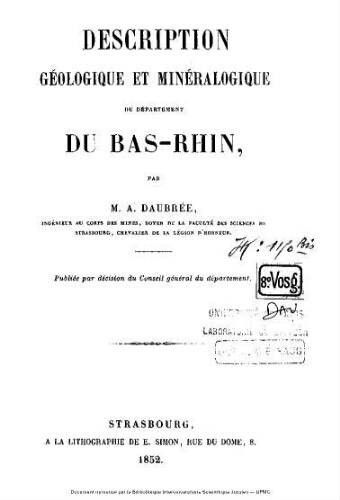 Description géologique et minéralogique du département du Bas-Rhin