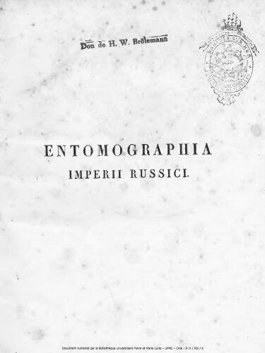 Entomographia Imperii russici. Tome 1