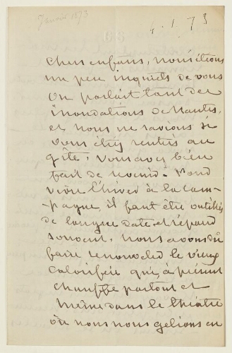 Lettre du 4 janvier 1873 de George Sand à Esther et Eugène Lambert