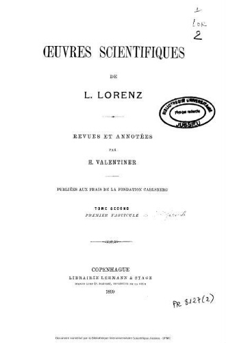 Oeuvres scientifiques de L. Lorenz. Tome second