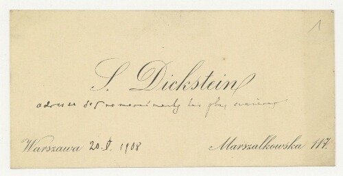 Correspondance de S. Dickstein à Robert de Montessus de Ballore