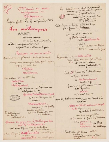 23ème leçon, 15ème année d'enseignement en Sorbonne, 17 février 1883 - Du Mollusque.