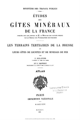 Études des gîtes minéraux de la France, Les terrains tertiaires de la Bresse et leurs gîtes de lignites et de minerais de fer : Atlas