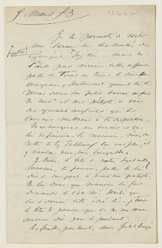 Lettre du 5 mars 1853 de George Sand à Eugène Lambert