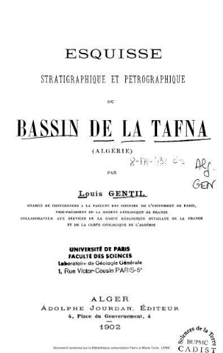 Esquisse stratigraphique et pétrographique du Bassin de la Tafna (Algérie)