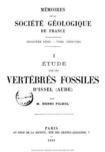 Étude sur les vertébrés fossiles d'Issel (Aude)