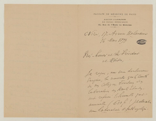 Correspondance de Jean Baptiste Vincent Laborde et Henri de Lacaze-Duthiers