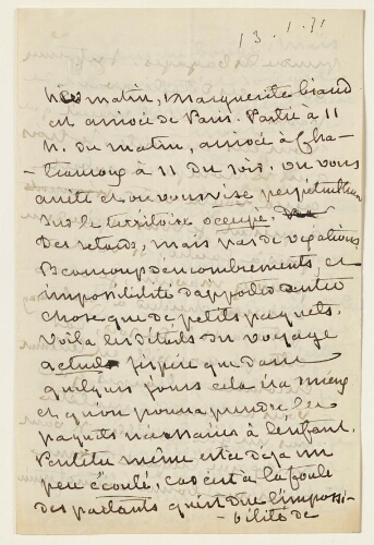 Lettre du 13 janvier 1871 de George Sand à Esther Lambert