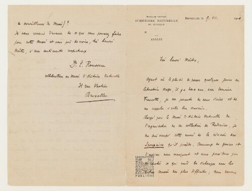 Correspondance d'Ernest Rousseau et Henri de Lacaze-Duthiers
