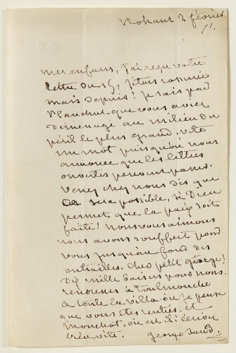 Lettre du 2 février 1871 de George Sand à Esther Lambert