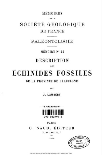 Description des échinides fossiles de la province de Barcelone