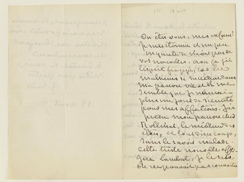 Lettre du 18 août 1867 de George Sand à Eugène et Esther Lambert