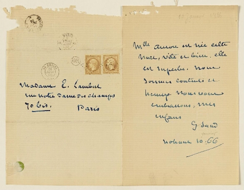 Lettre du 10 janvier 1866 de George Sand à Eugène Lambert