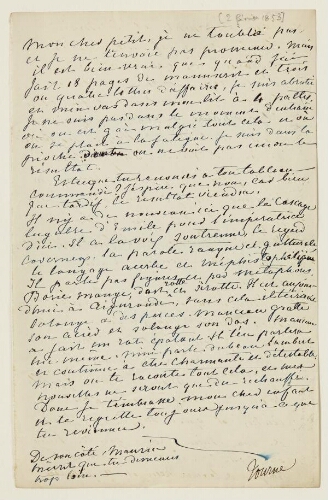 Lettre du 2 février 1853 de George Sand à Eugène Lambert