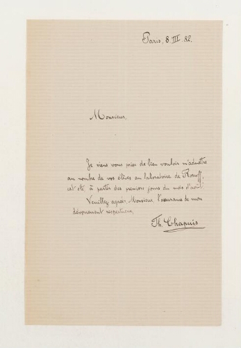 Correspondance de Théophile Chapuis et Henri de Lacaze-Duthiers