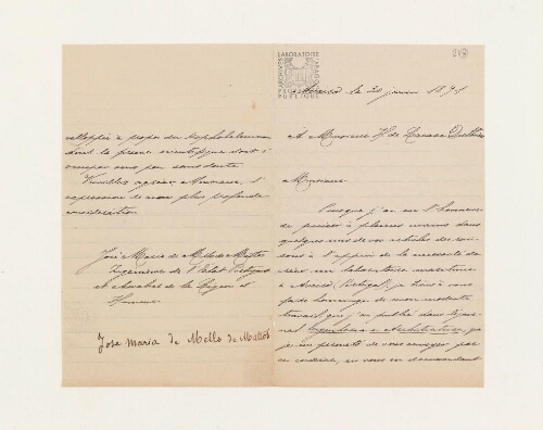 Correspondance de Jose Maria de Mello de Mattos et Henri de Lacaze-Duthiers