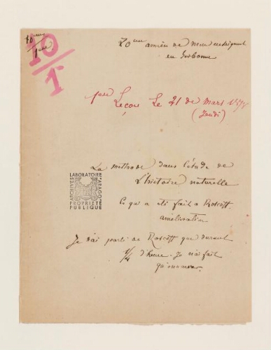 1ère leçon, 10ème année d'enseignement en Sorbonne, 21 mars 1878 - La méthode dans l'étude de l'histoire naturelle et ce qui a été fait à Roscoff.