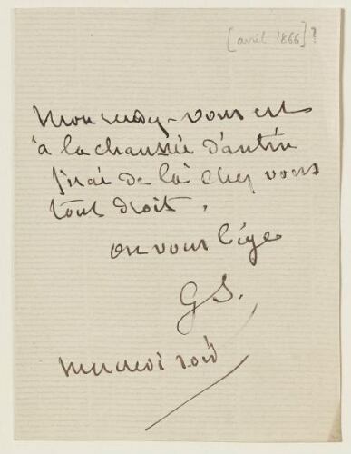 Lettre d'avril 1866 de George Sand à Eugène et Esther Lambert