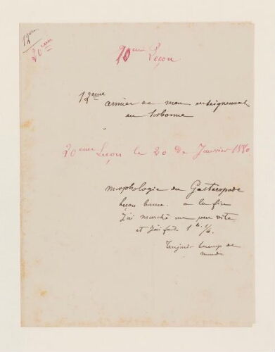 20ème leçon, 12ème année d'enseignement en Sorbonne, 20 janvier 1880 - Morphologie du Gastéropode.