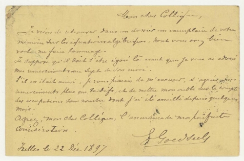 Correspondance d'Edouard Goedseels à Robert de Montessus de Ballore