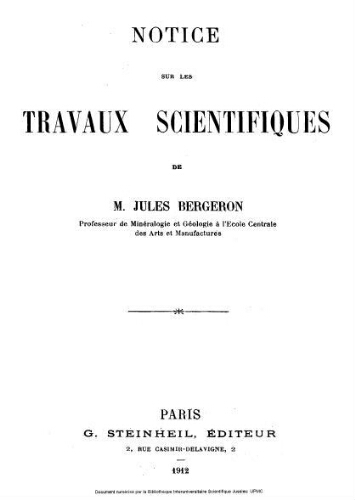 Notice sur les titres et travaux scientifiques de M. J. Bergeron