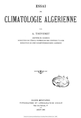 Essai de climatologie algérienne