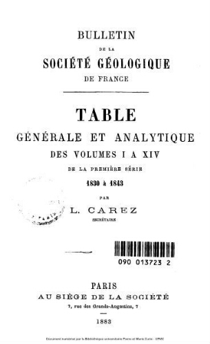 Bulletin de la Société géologique de France, Tables des 1ère et 2ème série