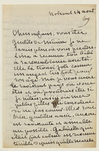 Lettre du 14 août 1869 de George Sand à Esther et Eugène Lambert