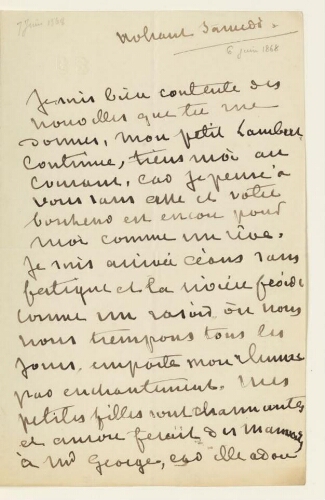 Lettre du 6 juin 1868 de George Sand à Eugène Lambert