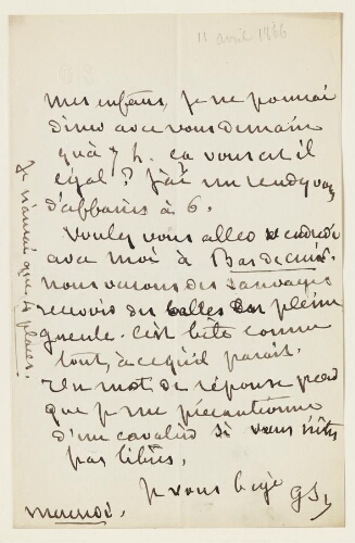 Lettre du 11 avril 1866 de George Sand à Eugène et Esther Lambert
