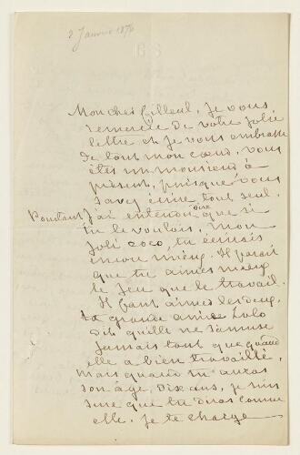 Lettre du 2 janvier 1876 de George Sand à George Lambert