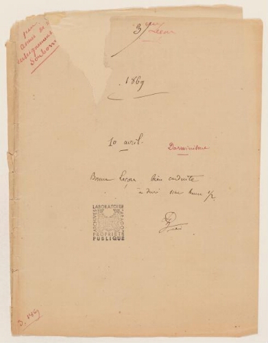 3ème leçon, 1ère année d'enseignement en Sorbonne, 10 avril 1869 - Le Darwinisme.  Série animale, Darwin, de Blainville, de Lamarck, Agassiz.