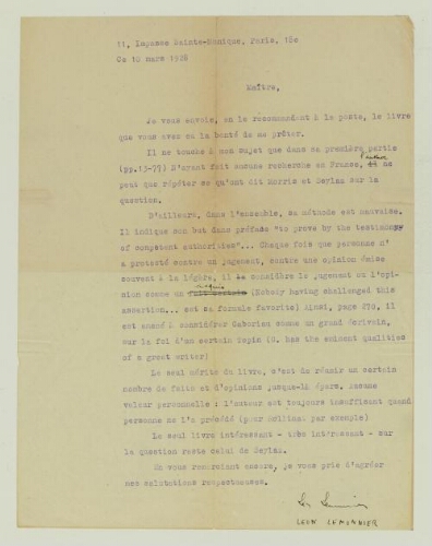 Correspondance reçue par Paul Hazard en 1928