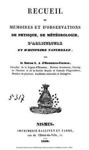 Recueil de mémoires et d'observations de physique, de météorologie, d'agriculture et d'histoire naturelle