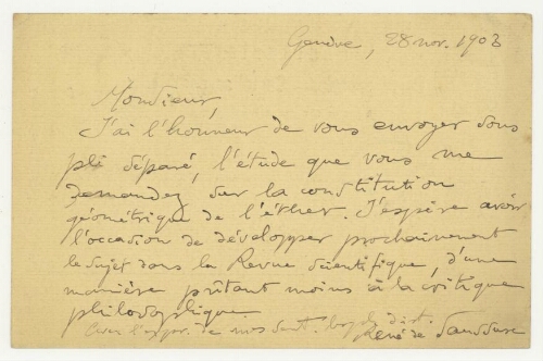 Correspondance de René de Saussure à Robert de Montessus de Ballore