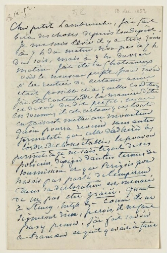 Lettre du 18 décembre 1852 de George Sand à Eugène Lambert