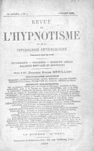 Revue de l'hypnotisme et de la psychologie physiologique, Tome 14
