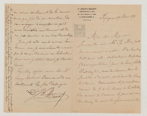 Correspondance de Joseph Massot et Henri de Lacaze-Duthiers