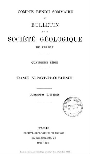 Bulletin de la Société géologique de France, 4ème série, tome 23