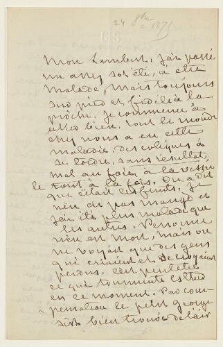 Lettre du 24 octobre 1875 de George Sand à Eugène Lambert