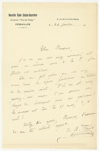 Correspondance d'Edouard-André Fouët à Robert de Montessus de Ballore