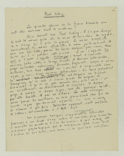 Paul Valéry : manuscrit.